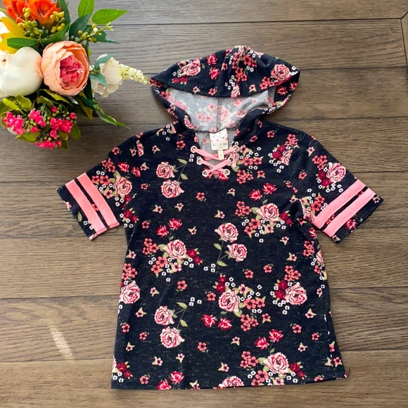 Girls medium Belle du Jour hooded floral top - Picture 1 of 5